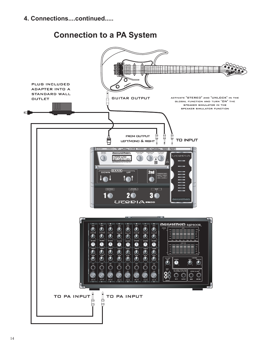Connection to a pa system | Rocktron Utopia G200 User Manual | Page 14 / 80