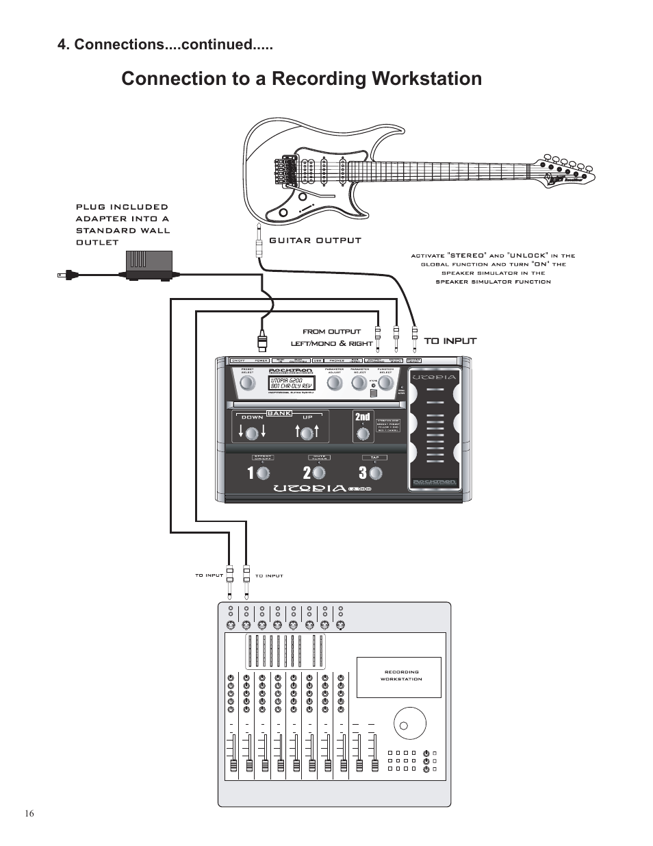 Connection to a recording workstation | Rocktron Utopia G200 User Manual | Page 16 / 80
