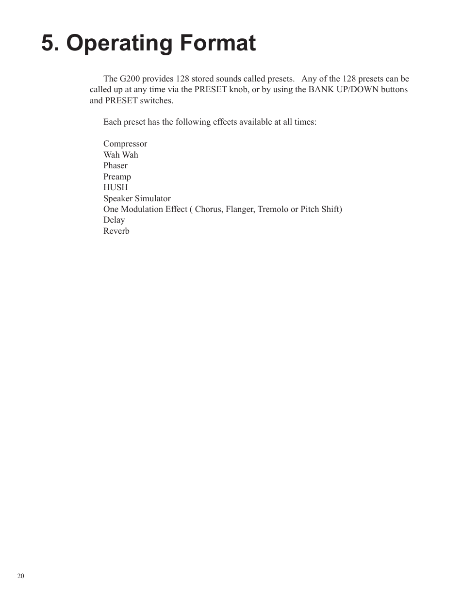 Operating format | Rocktron Utopia G200 User Manual | Page 20 / 80
