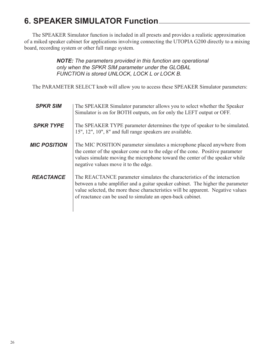 Speaker simulator function | Rocktron Utopia G200 User Manual | Page 26 / 80