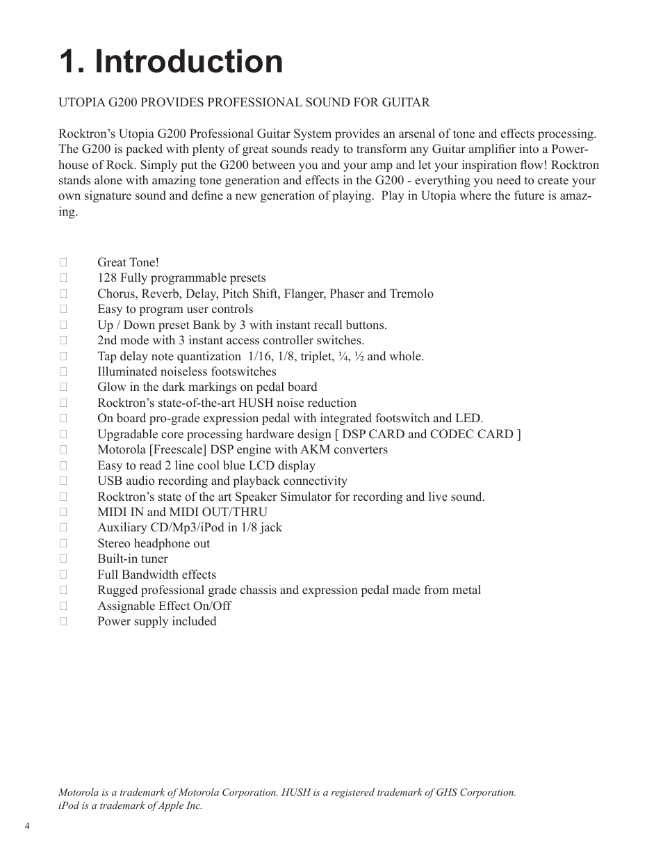 Introduction | Rocktron Utopia G200 User Manual | Page 4 / 80
