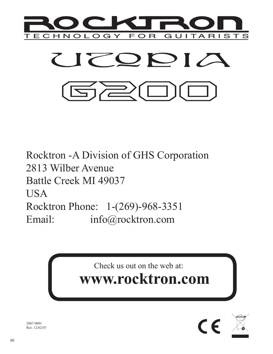 Rocktron Utopia G200 User Manual | Page 80 / 80