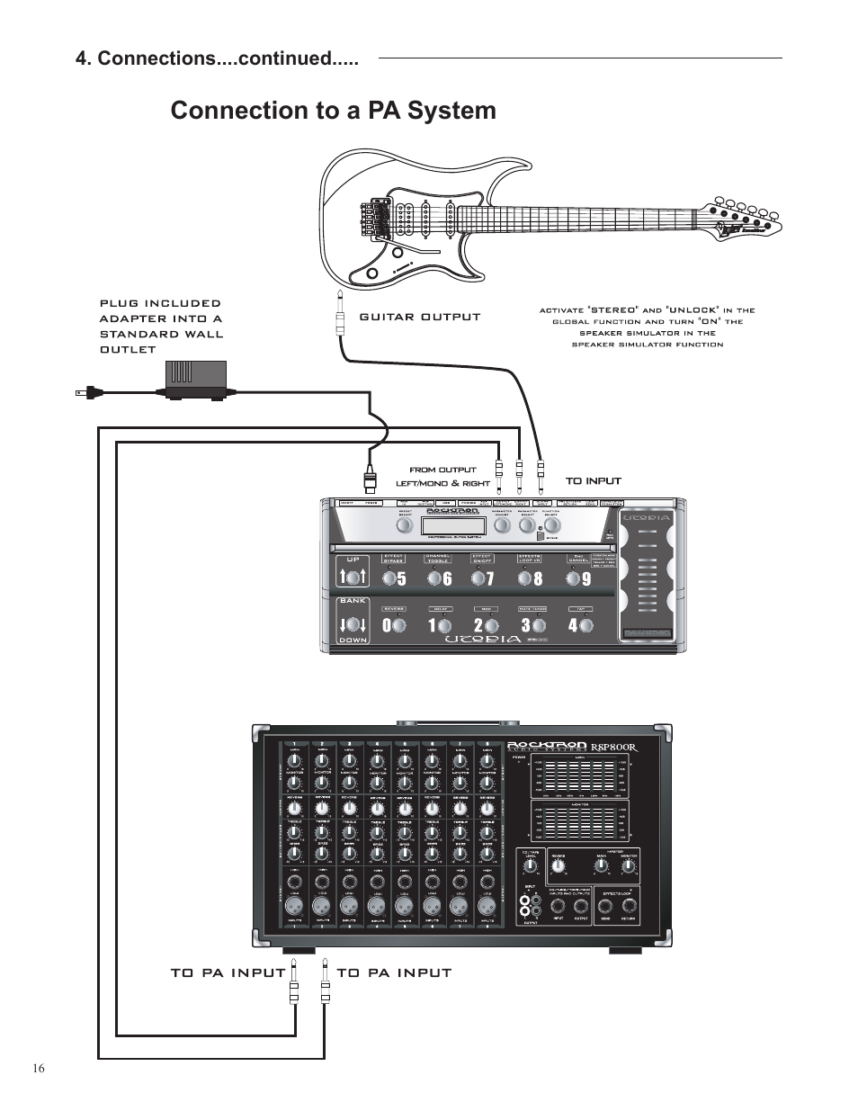 Connection to a pa system | Rocktron UTOPIA G300 User Manual | Page 16 / 84