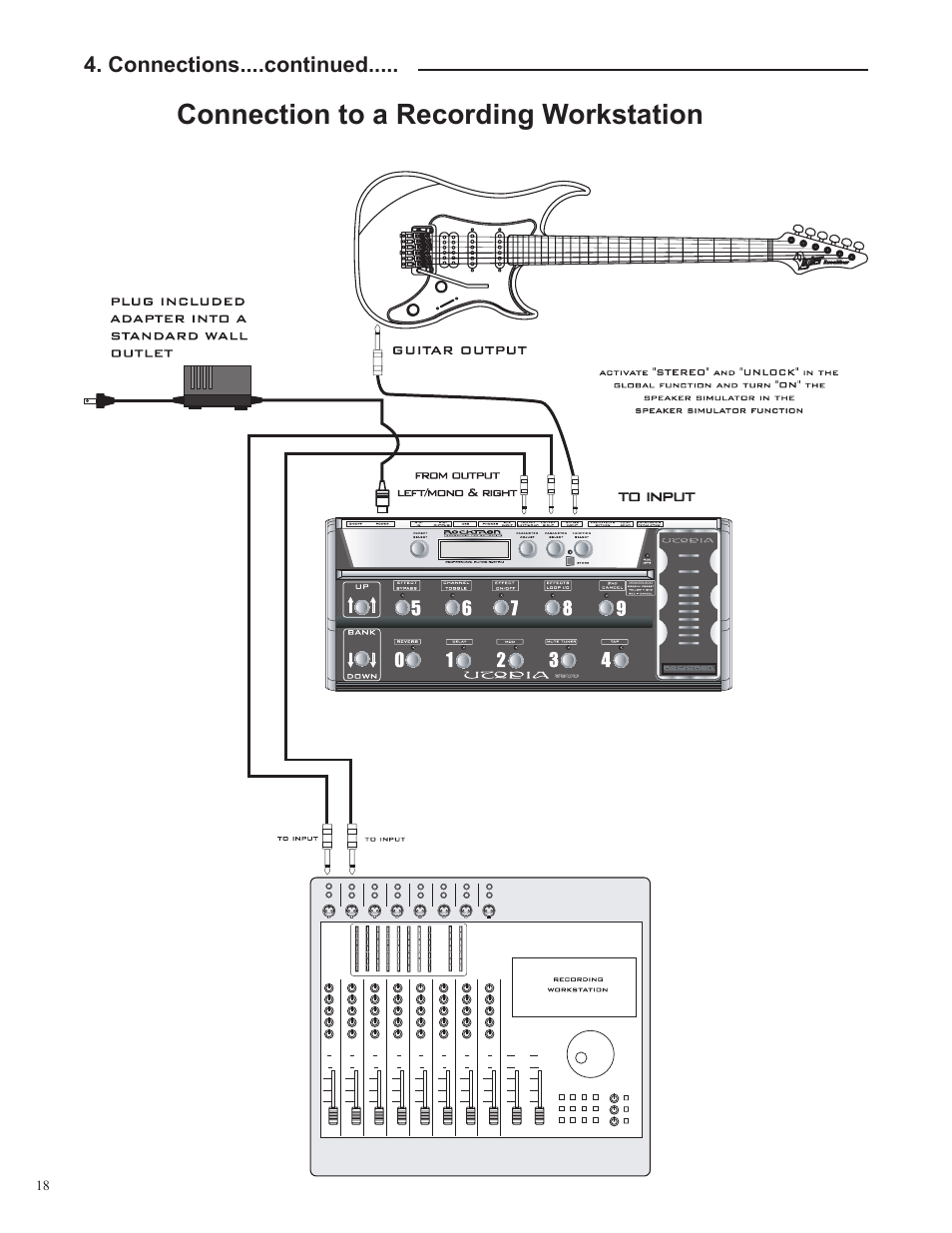 Connection to a recording workstation | Rocktron UTOPIA G300 User Manual | Page 18 / 84