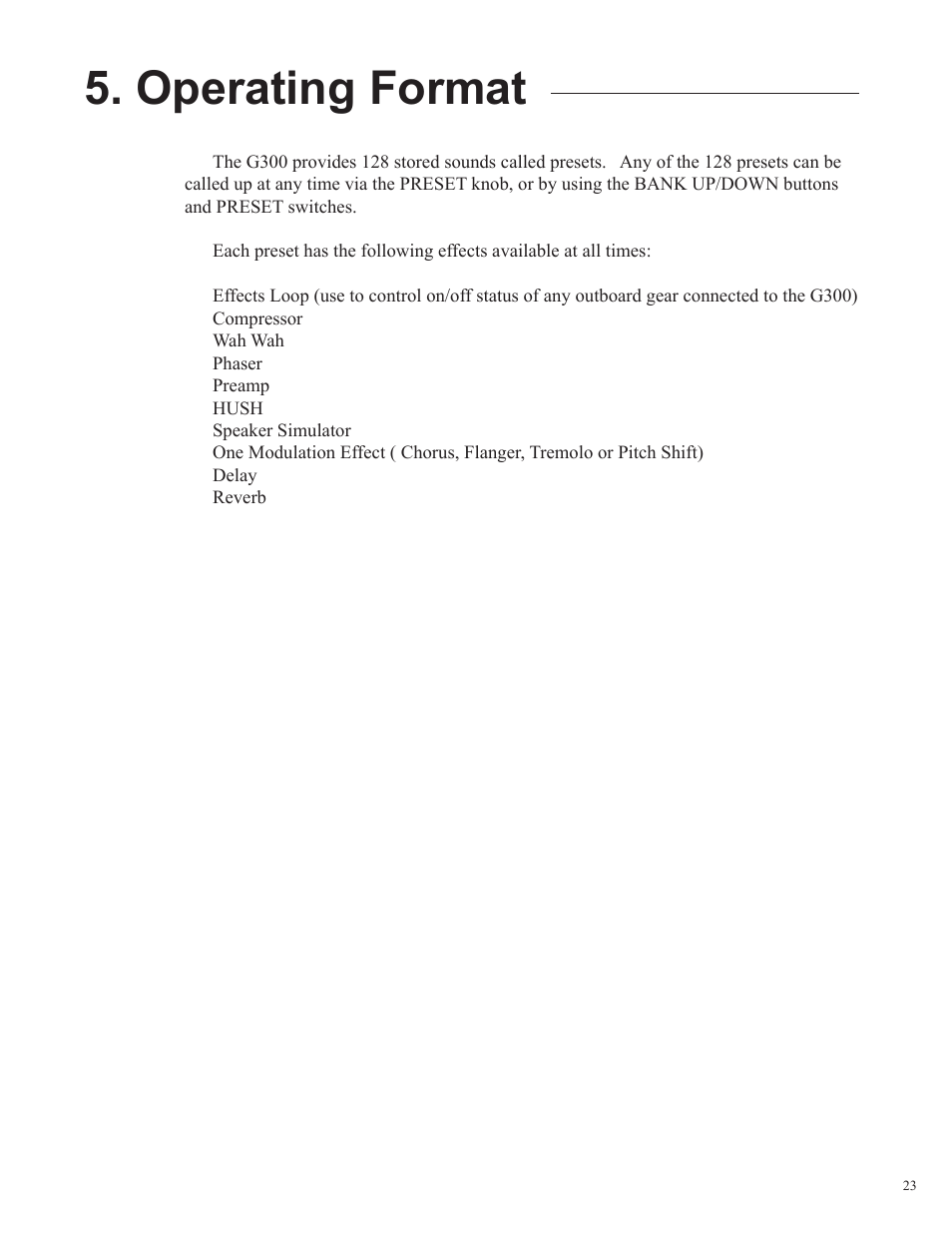Operating format | Rocktron UTOPIA G300 User Manual | Page 23 / 84