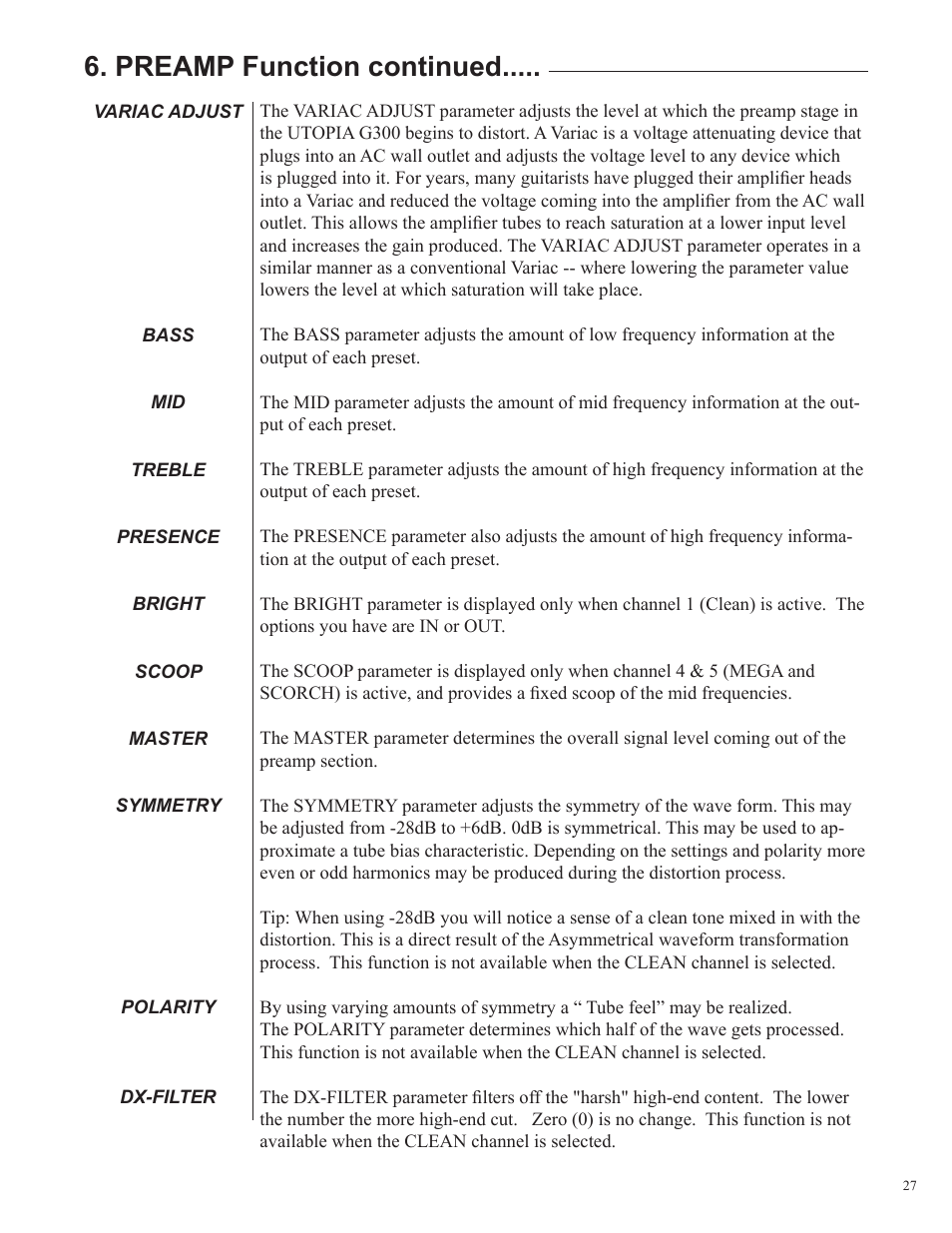 Preamp function continued | Rocktron UTOPIA G300 User Manual | Page 27 / 84