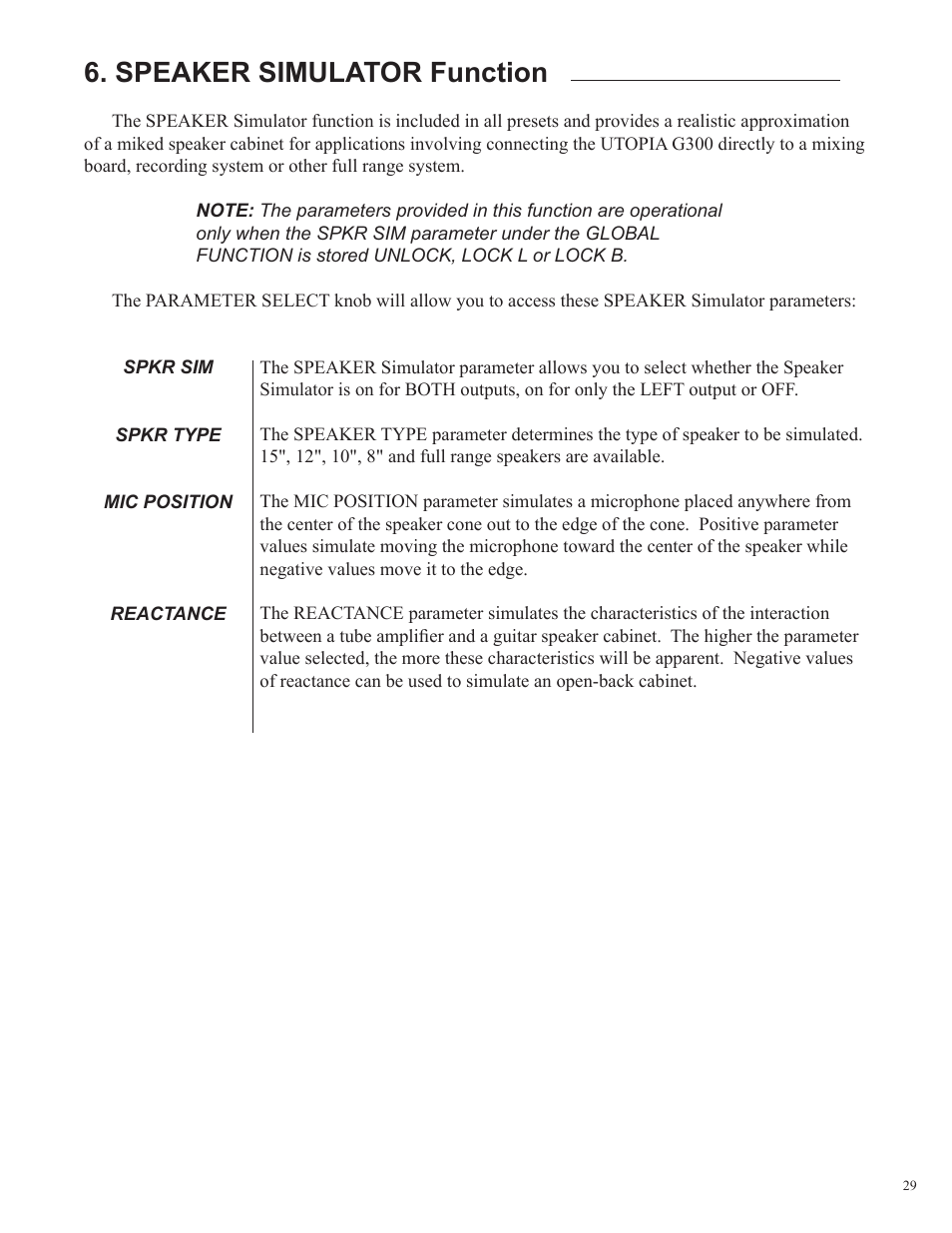 Speaker simulator function | Rocktron UTOPIA G300 User Manual | Page 29 / 84