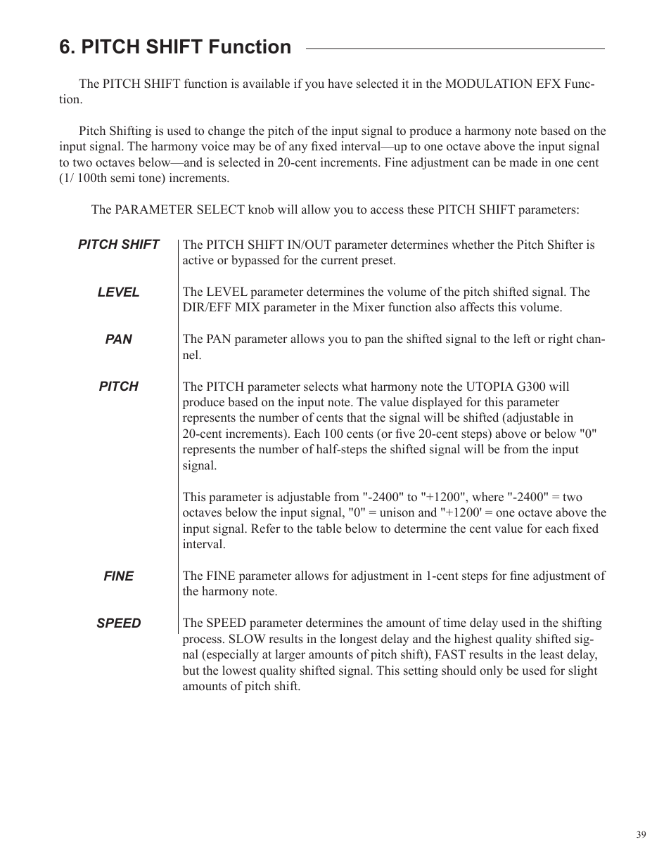 Pitch shift function | Rocktron UTOPIA G300 User Manual | Page 39 / 84