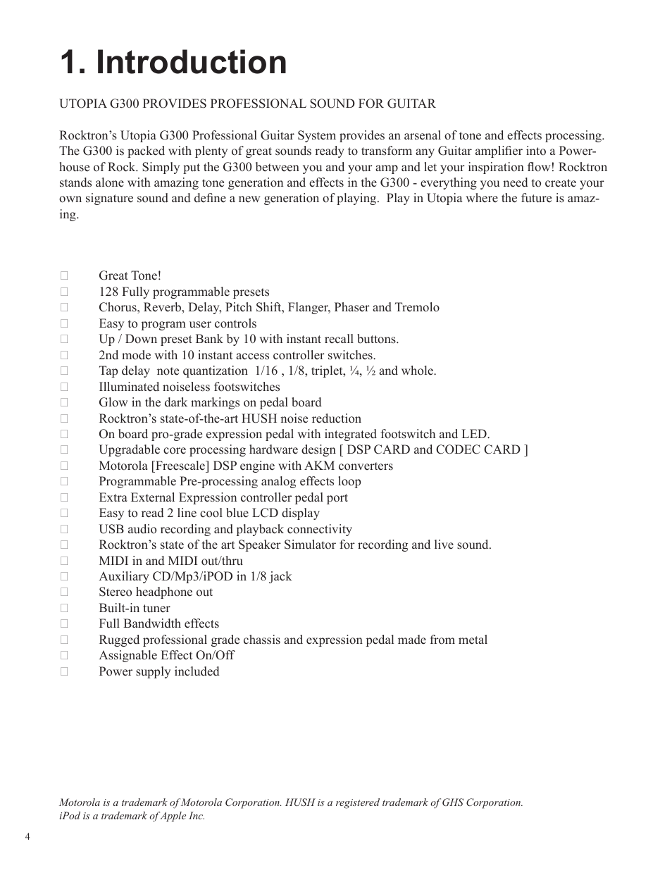 Introduction | Rocktron UTOPIA G300 User Manual | Page 4 / 84