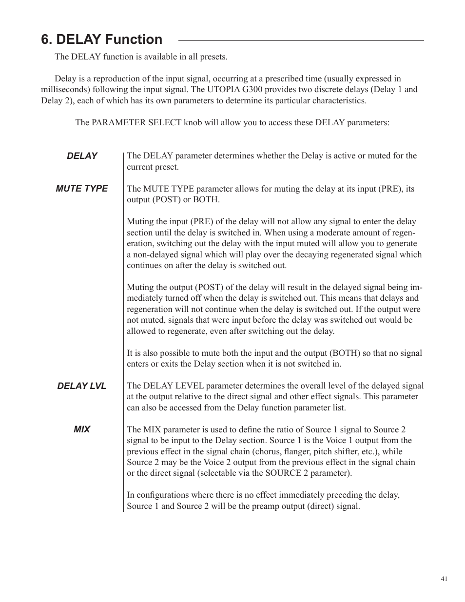 Delay function | Rocktron UTOPIA G300 User Manual | Page 41 / 84