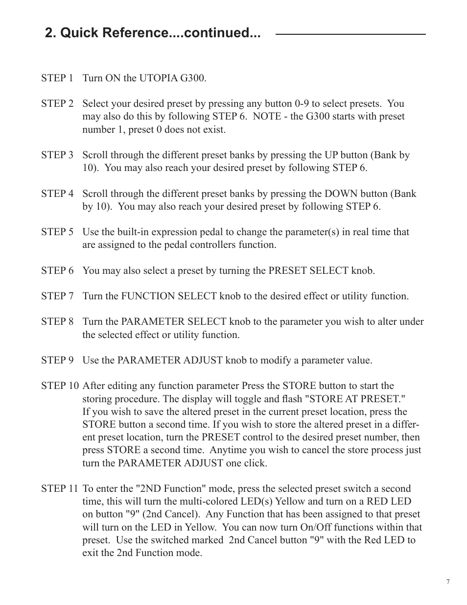 Quick reference....continued | Rocktron UTOPIA G300 User Manual | Page 7 / 84