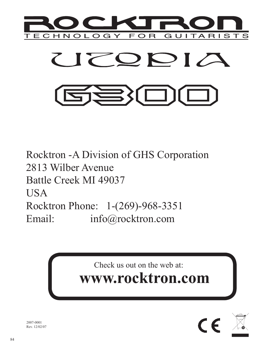 Rocktron UTOPIA G300 User Manual | Page 84 / 84