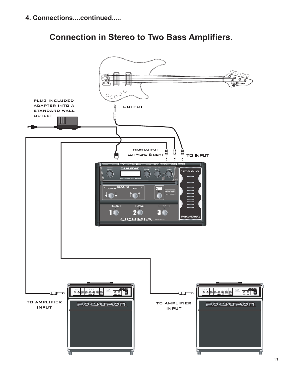 Connection in stereo to two bass ampliﬁers | Rocktron Utopia B200 User Manual | Page 13 / 80