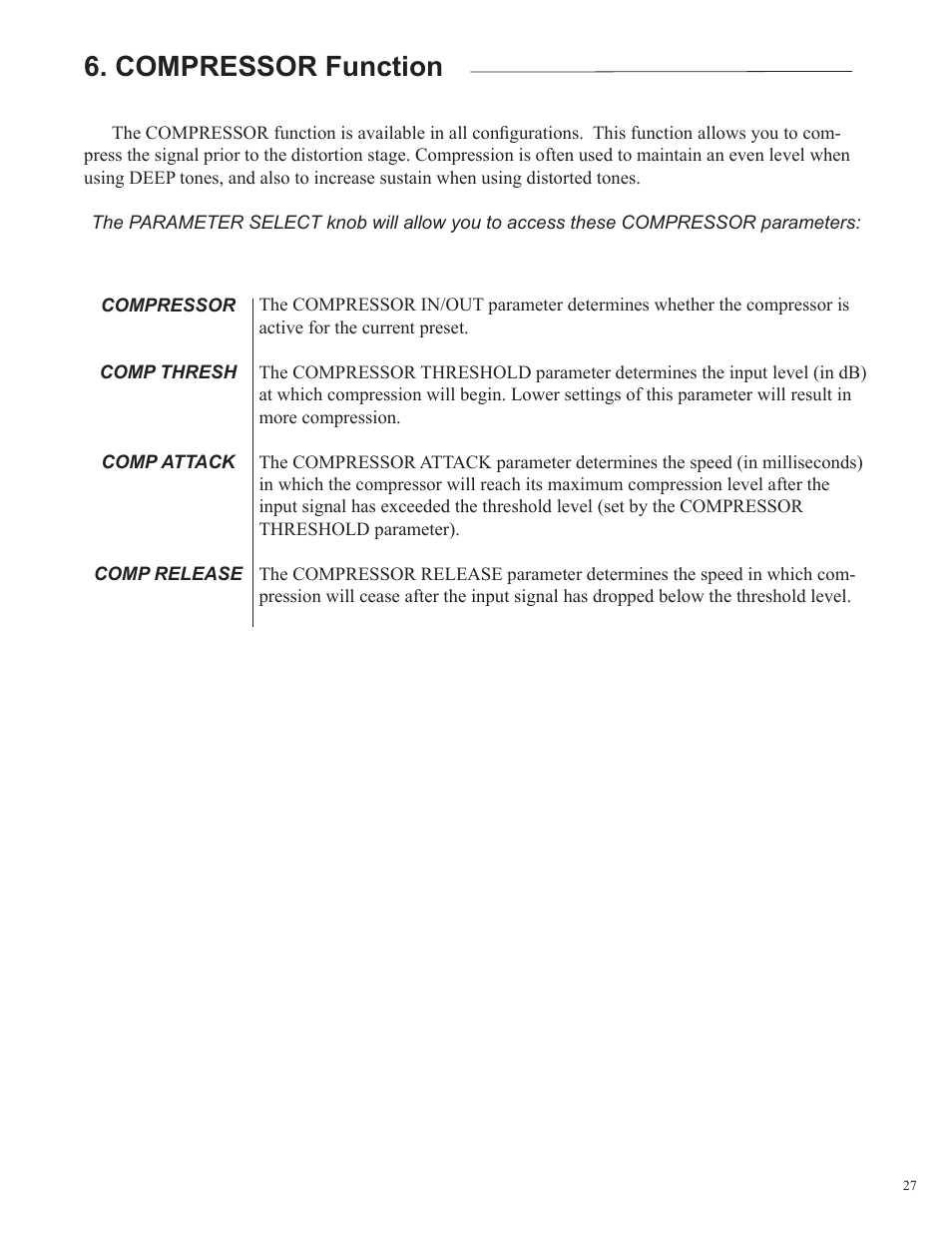 Compressor function | Rocktron Utopia B200 User Manual | Page 27 / 80