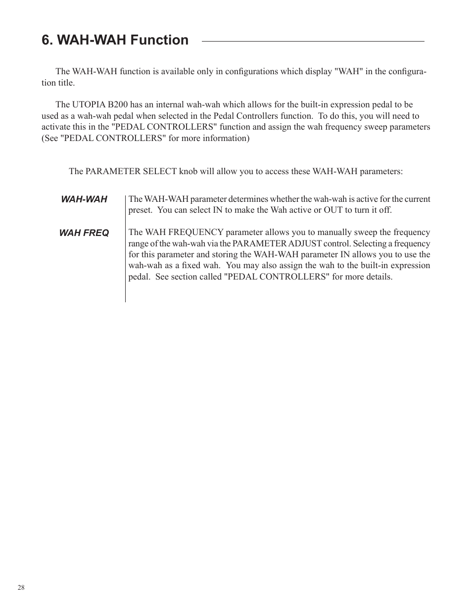 Wah-wah function | Rocktron Utopia B200 User Manual | Page 28 / 80
