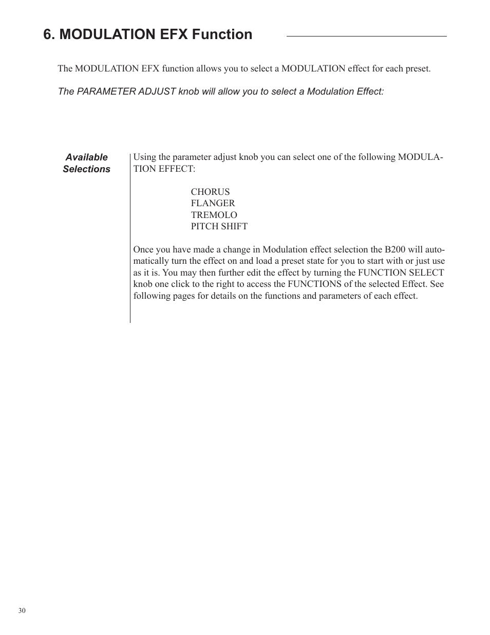 Modulation efx function | Rocktron Utopia B200 User Manual | Page 30 / 80