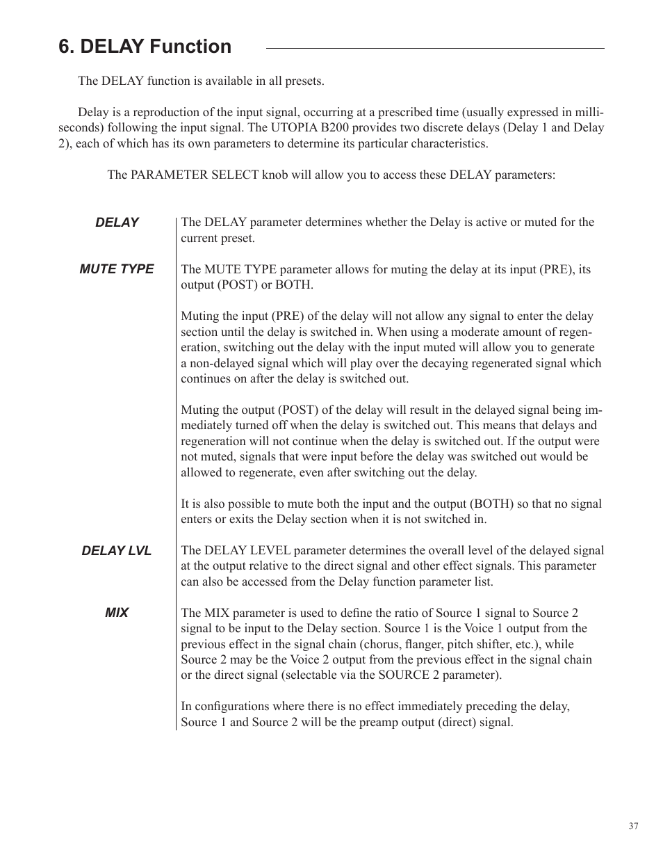 Delay function | Rocktron Utopia B200 User Manual | Page 37 / 80