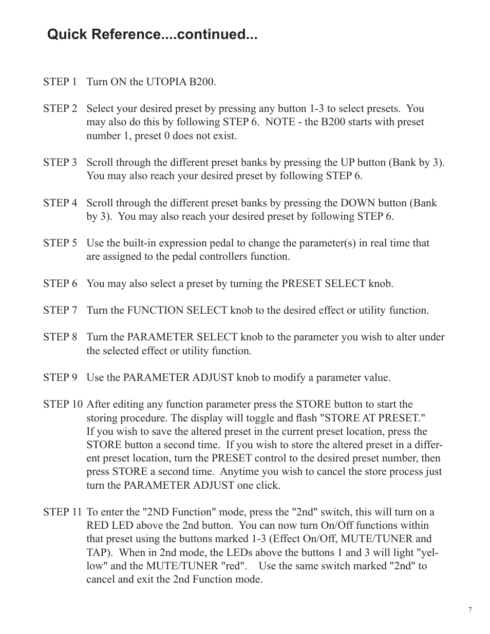 Quick reference....continued | Rocktron Utopia B200 User Manual | Page 7 / 80