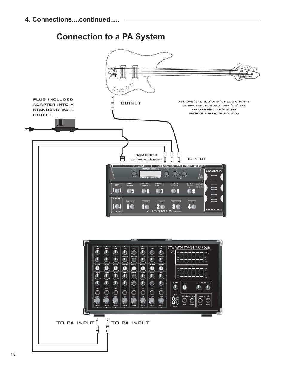 Connection to a pa system | Rocktron Utopia B300 User Manual | Page 16 / 84