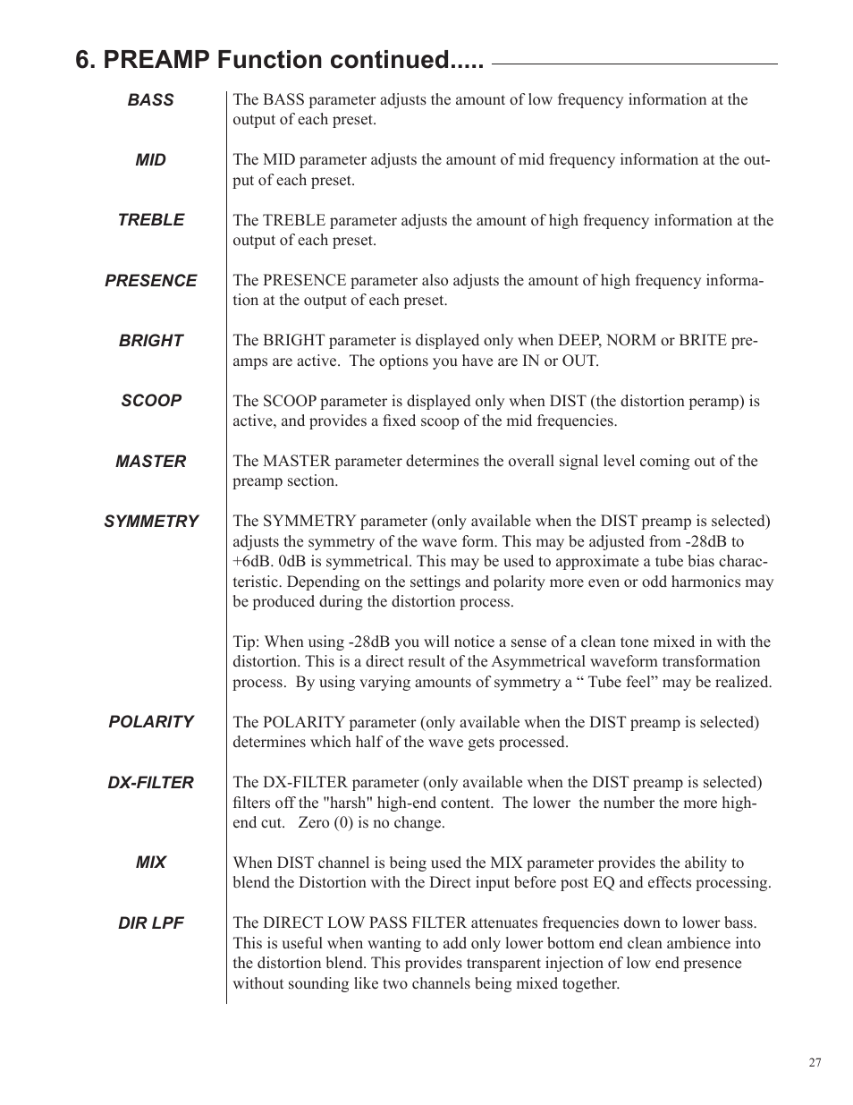 Preamp function continued | Rocktron Utopia B300 User Manual | Page 27 / 84