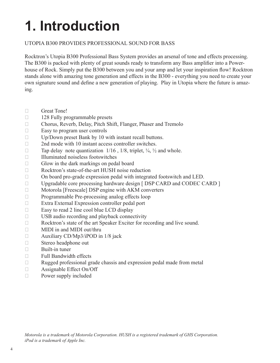 Introduction | Rocktron Utopia B300 User Manual | Page 4 / 84