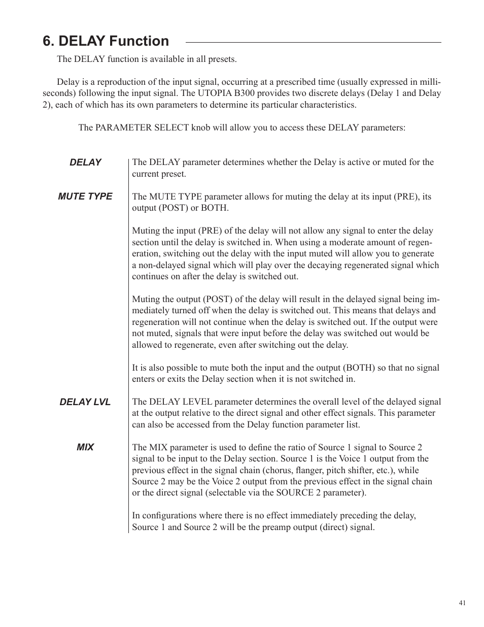 Delay function | Rocktron Utopia B300 User Manual | Page 41 / 84