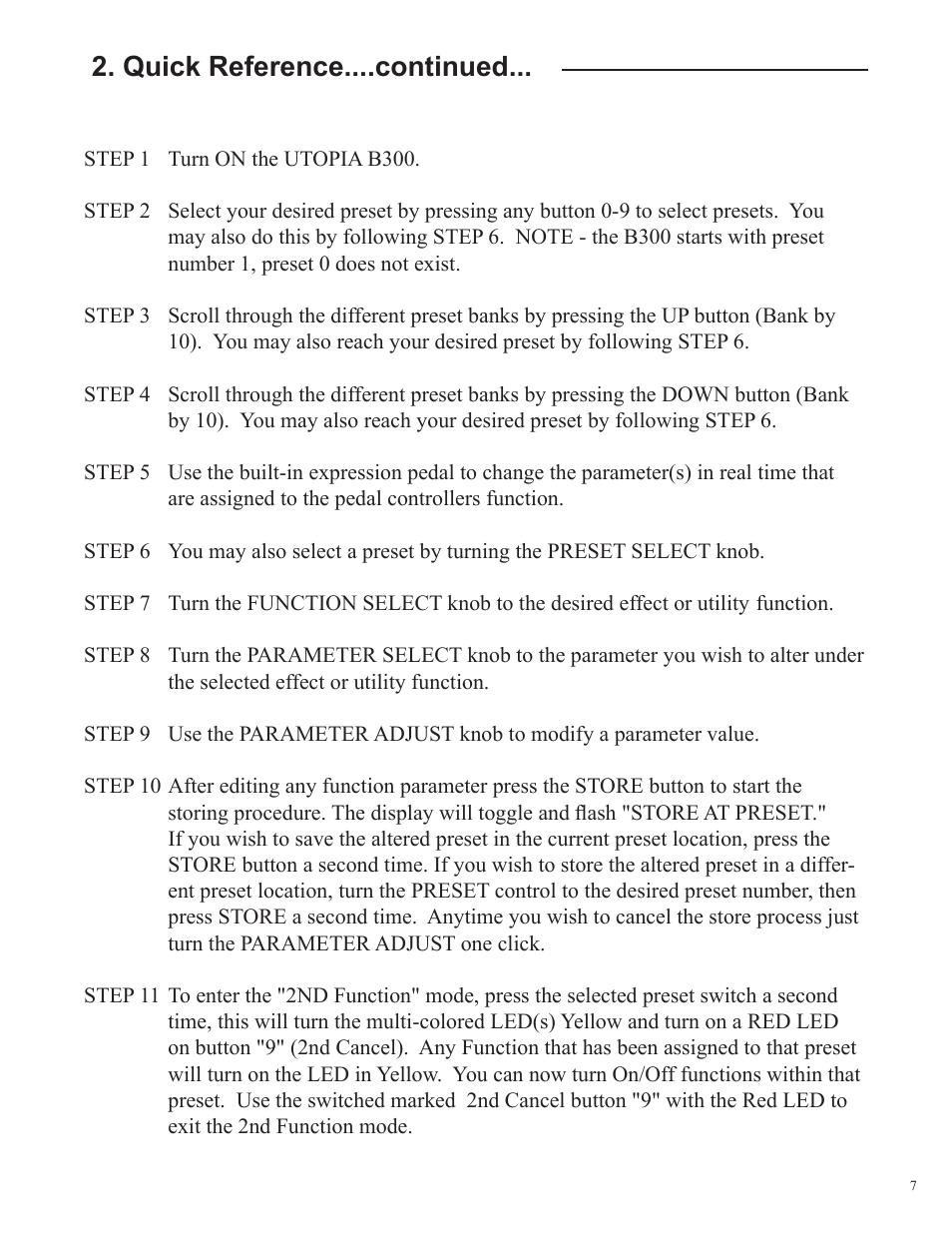Quick reference....continued | Rocktron Utopia B300 User Manual | Page 7 / 84