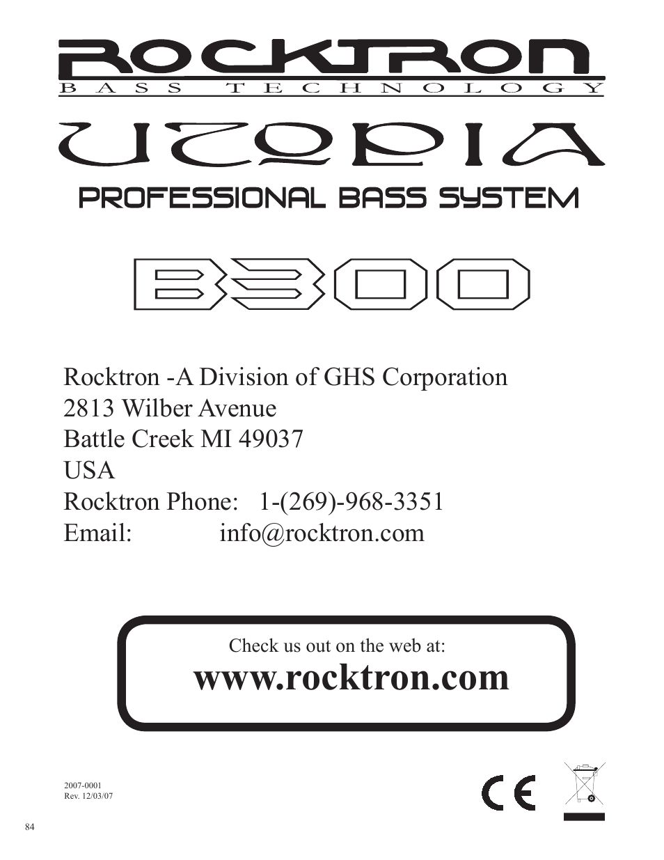 Rocktron Utopia B300 User Manual | Page 84 / 84