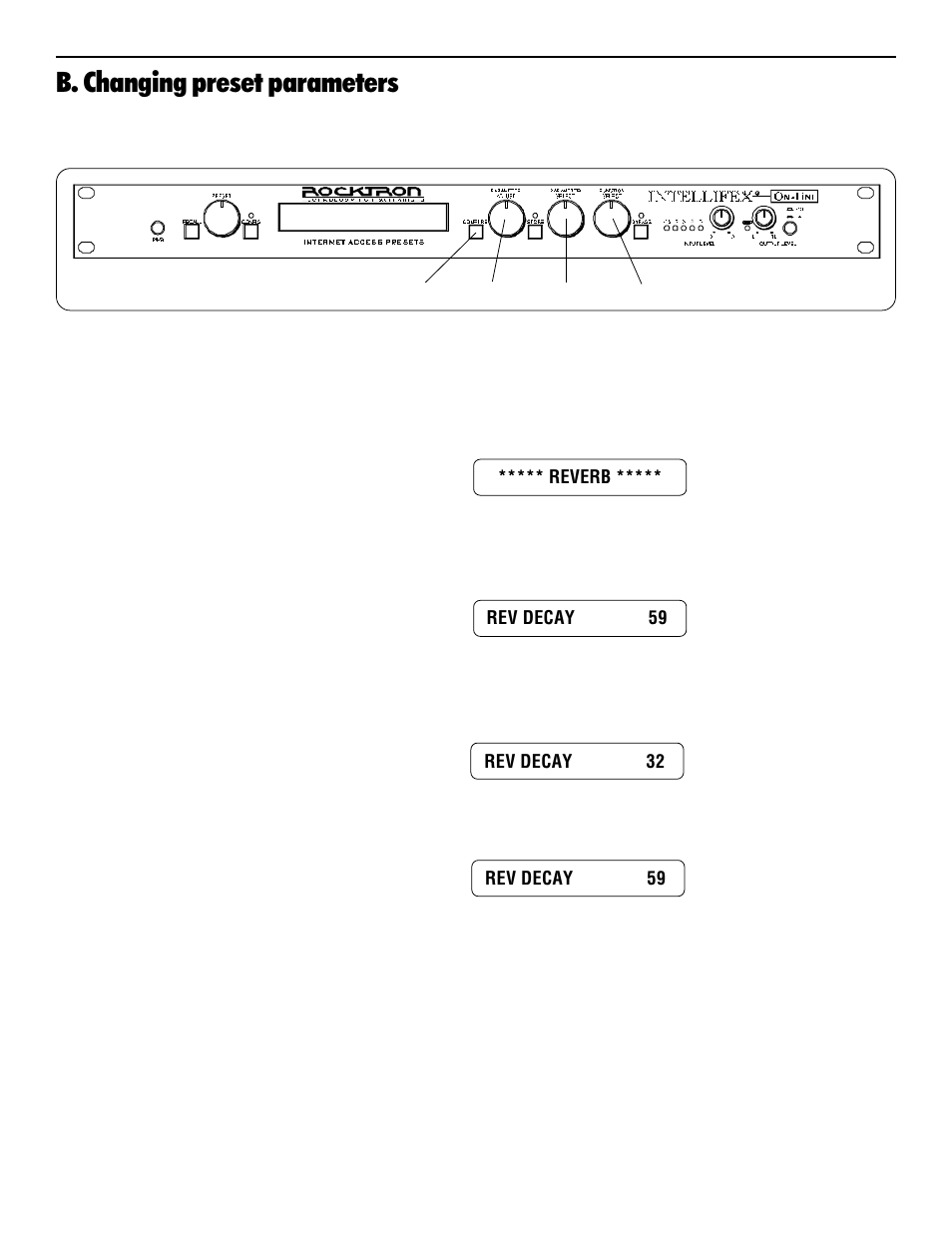 B. changing preset parameters | Rocktron Intellifex On-Line User Manual | Page 39 / 58