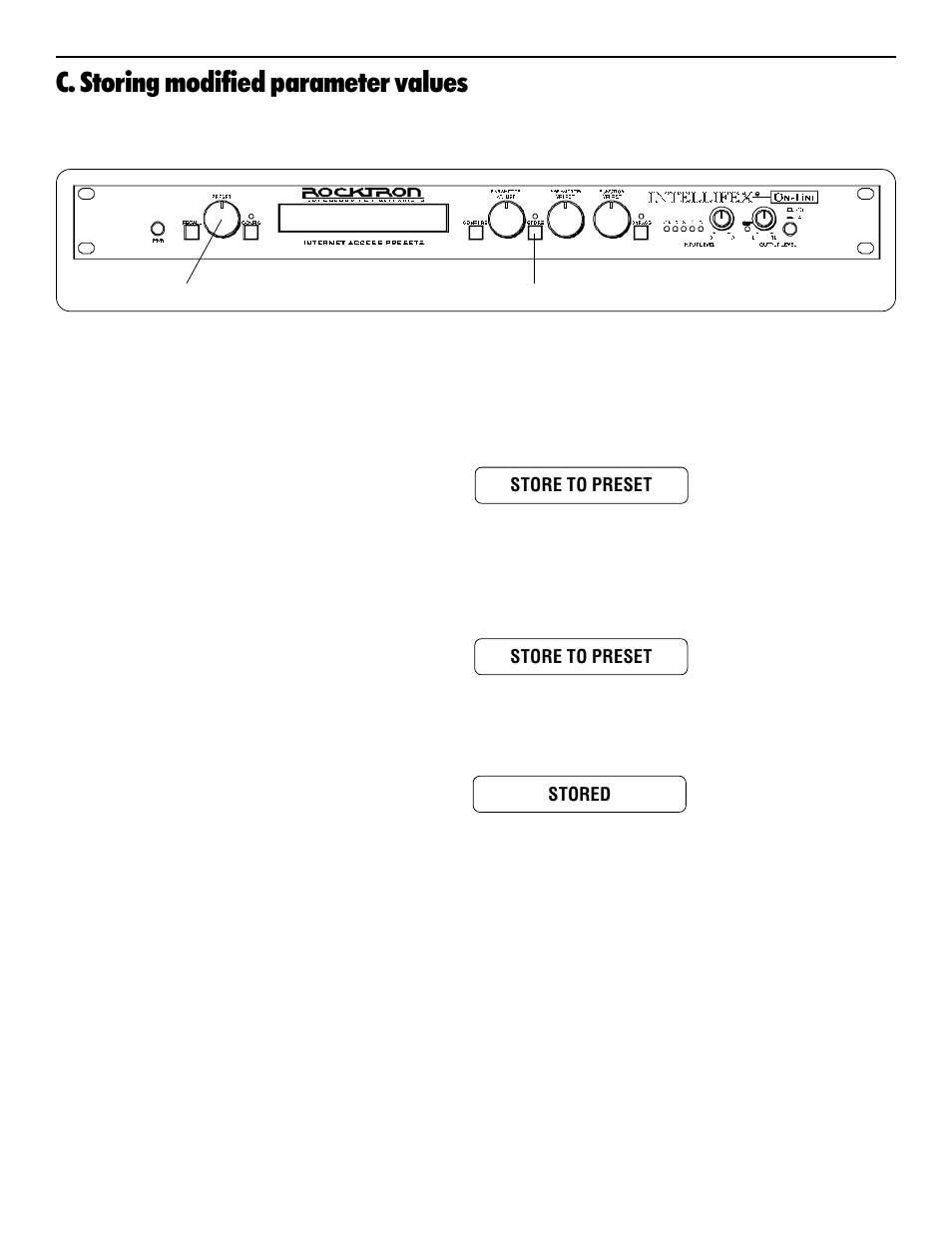 C. storing modified parameter values | Rocktron Intellifex On-Line User Manual | Page 40 / 58