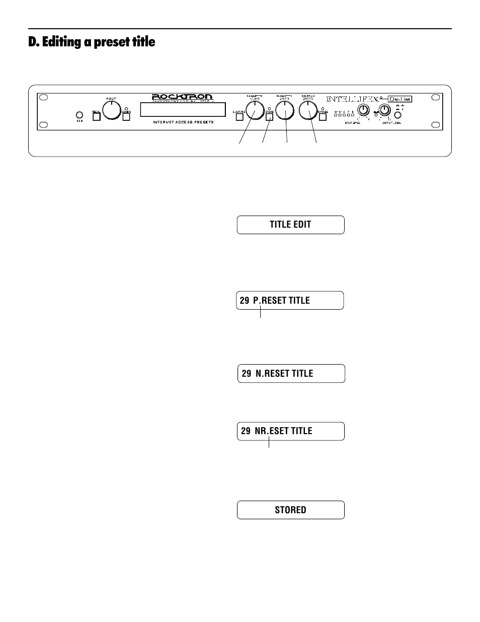 D. editing a preset title | Rocktron Intellifex On-Line User Manual | Page 42 / 58
