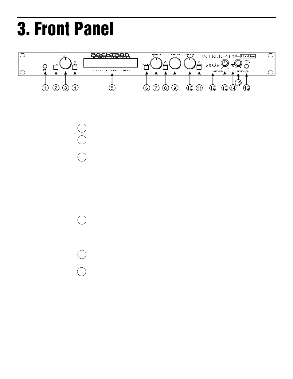 Front panel | Rocktron Intellifex On-Line User Manual | Page 6 / 58