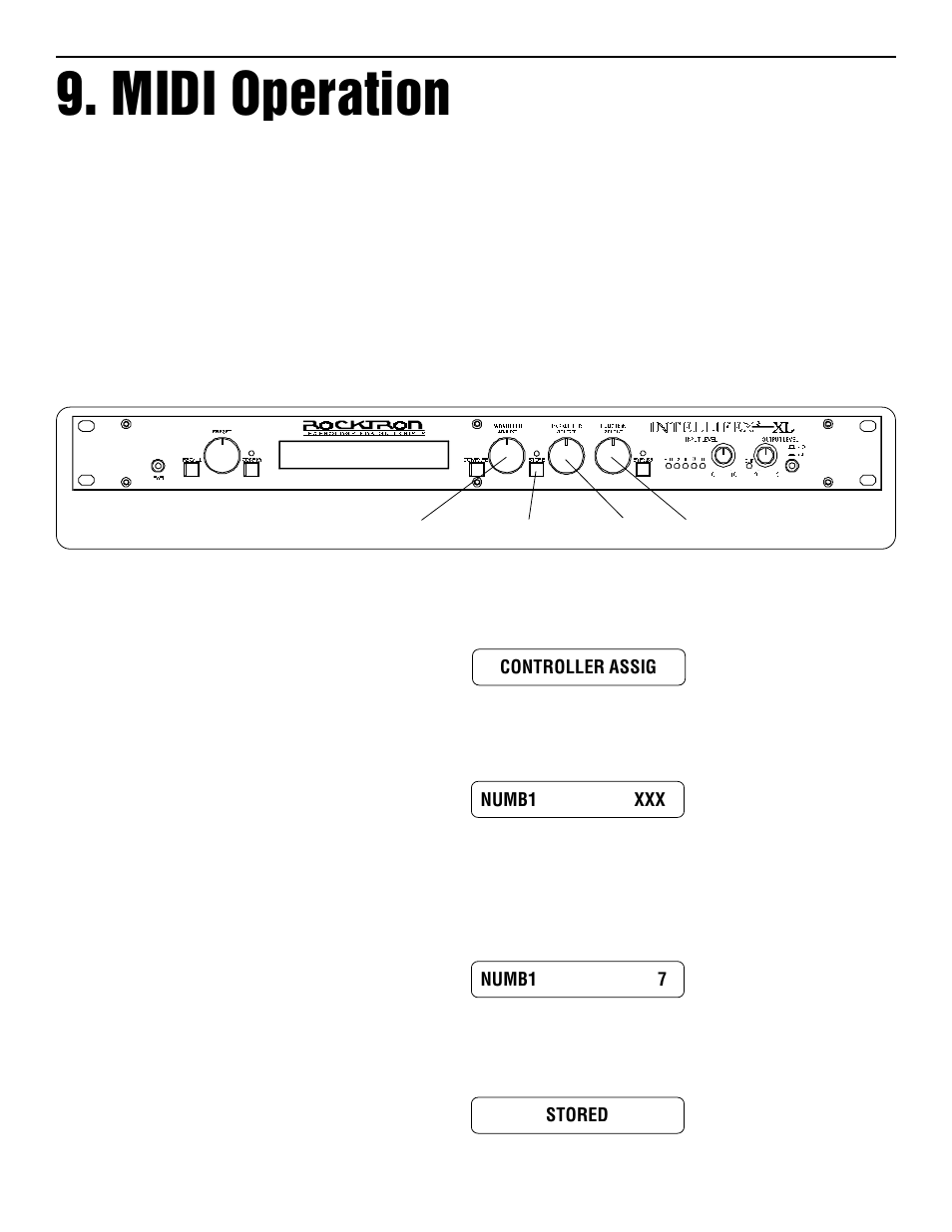 Midi operation, A. midi controller assignments, B. midi program mapping | Rocktron Intellifex XL User Manual | Page 44 / 58