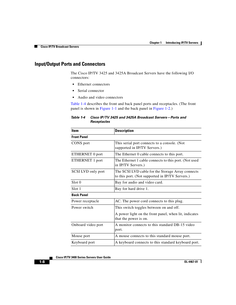 Input/output ports and connectors | Cisco IP/TV 3400 Series User Manual | Page 34 / 126