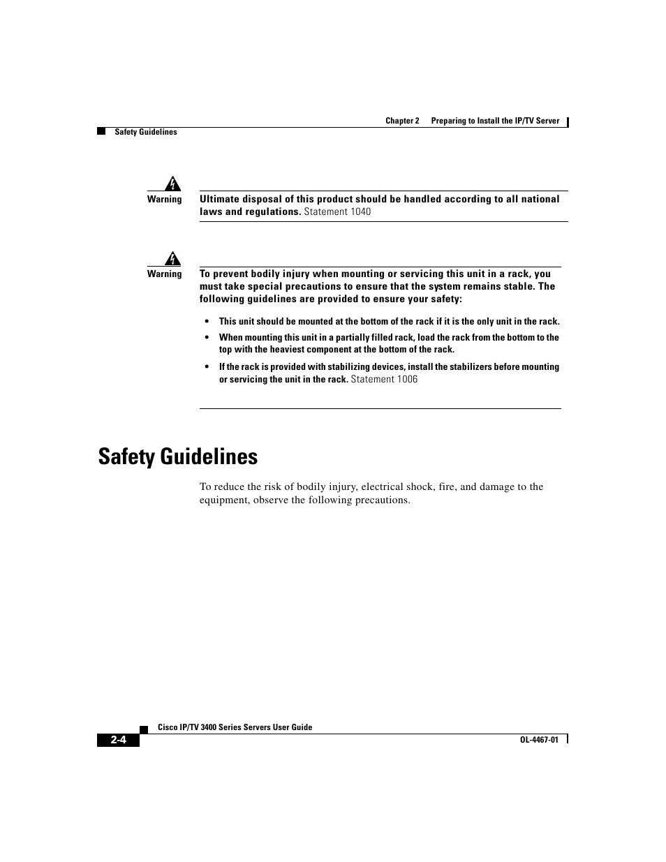 Safety guidelines | Cisco IP/TV 3400 Series User Manual | Page 58 / 126