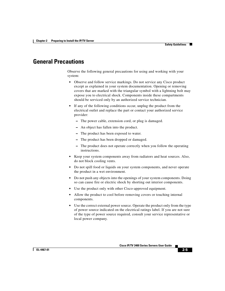 General precautions | Cisco IP/TV 3400 Series User Manual | Page 59 / 126