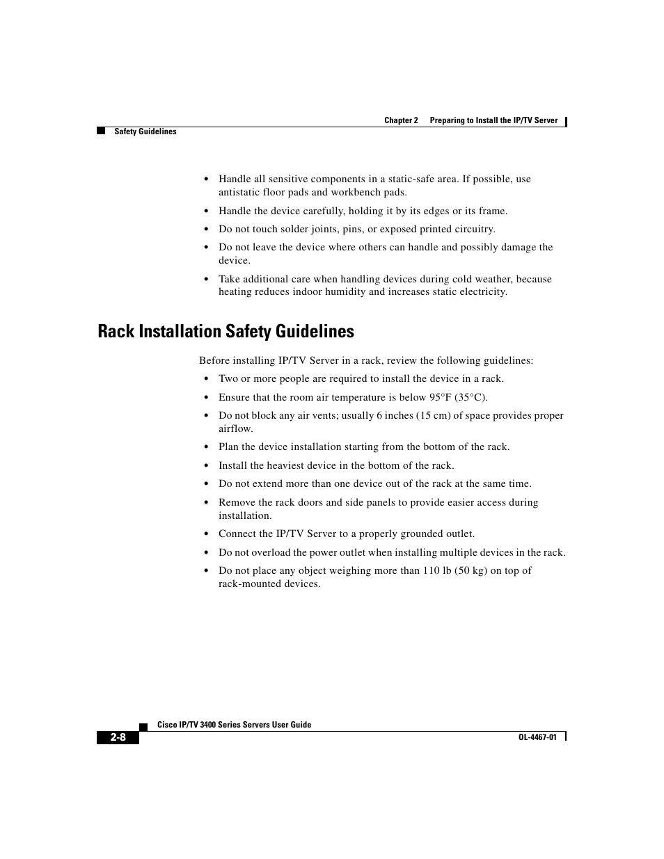 Rack installation safety guidelines | Cisco IP/TV 3400 Series User Manual | Page 62 / 126