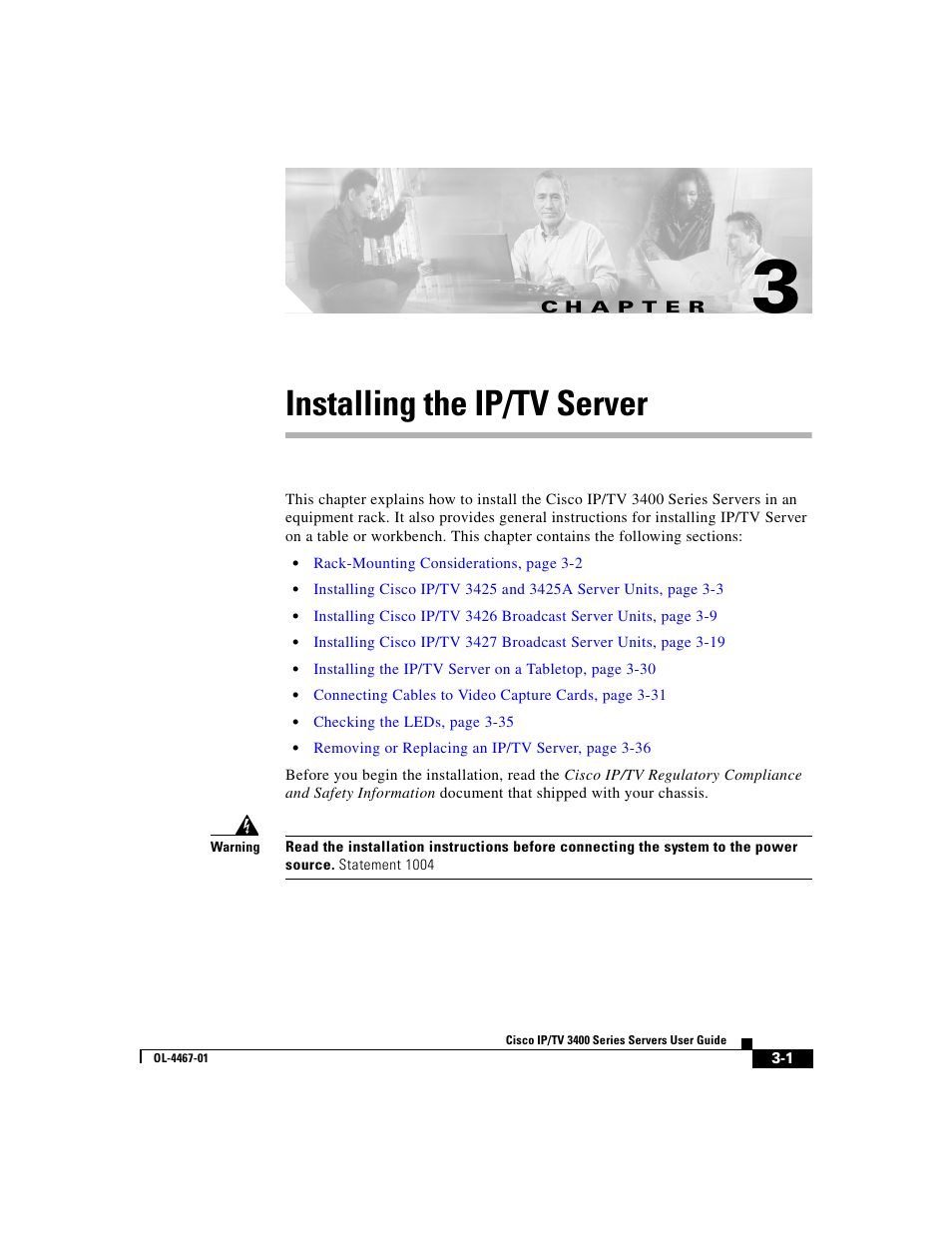 Installing the ip/tv server, C h a p t e r | Cisco IP/TV 3400 Series User Manual | Page 63 / 126