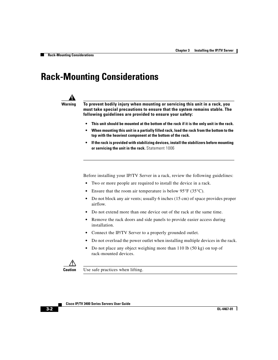 Rack-mounting considerations | Cisco IP/TV 3400 Series User Manual | Page 64 / 126