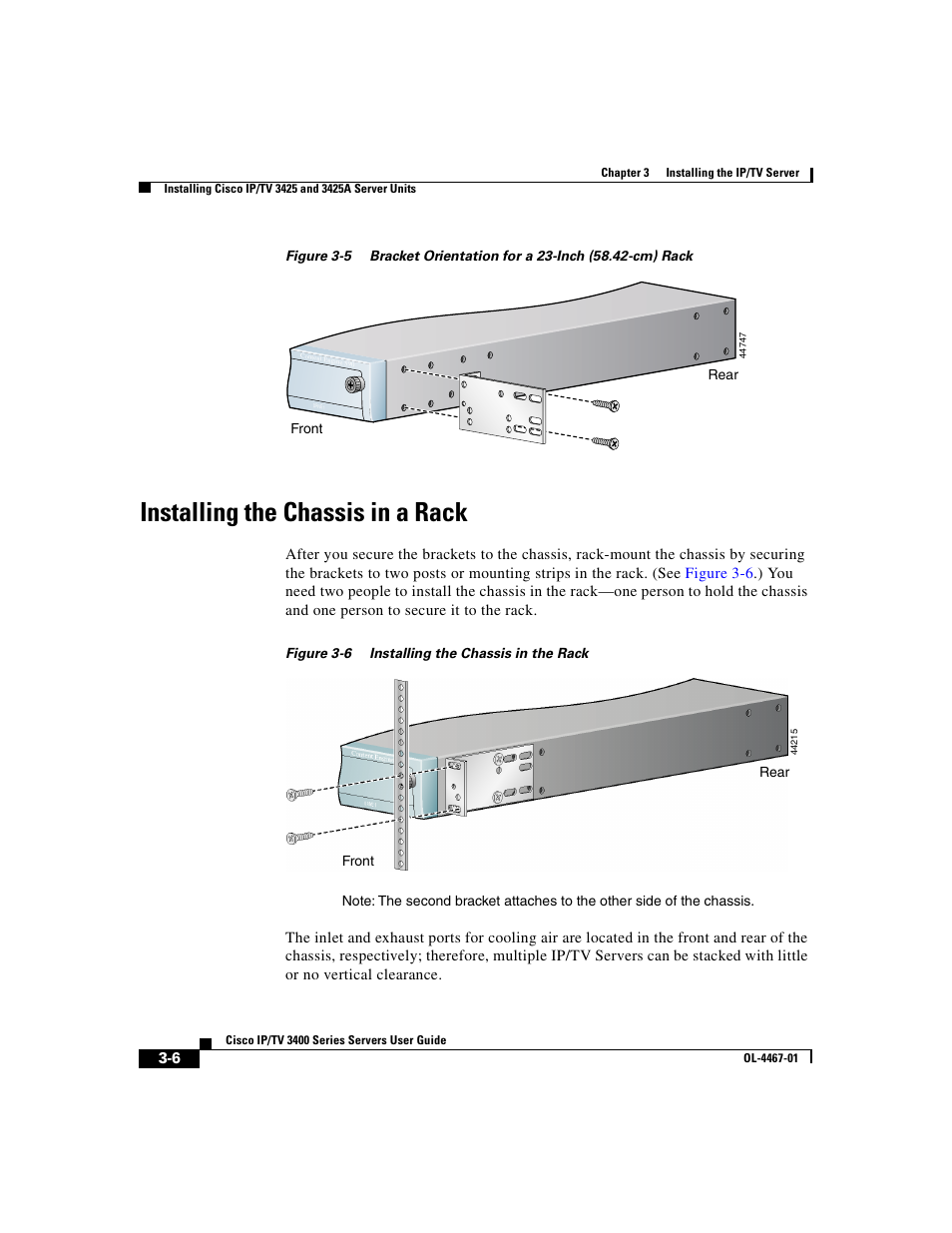 Installing the chassis in a rack | Cisco IP/TV 3400 Series User Manual | Page 68 / 126