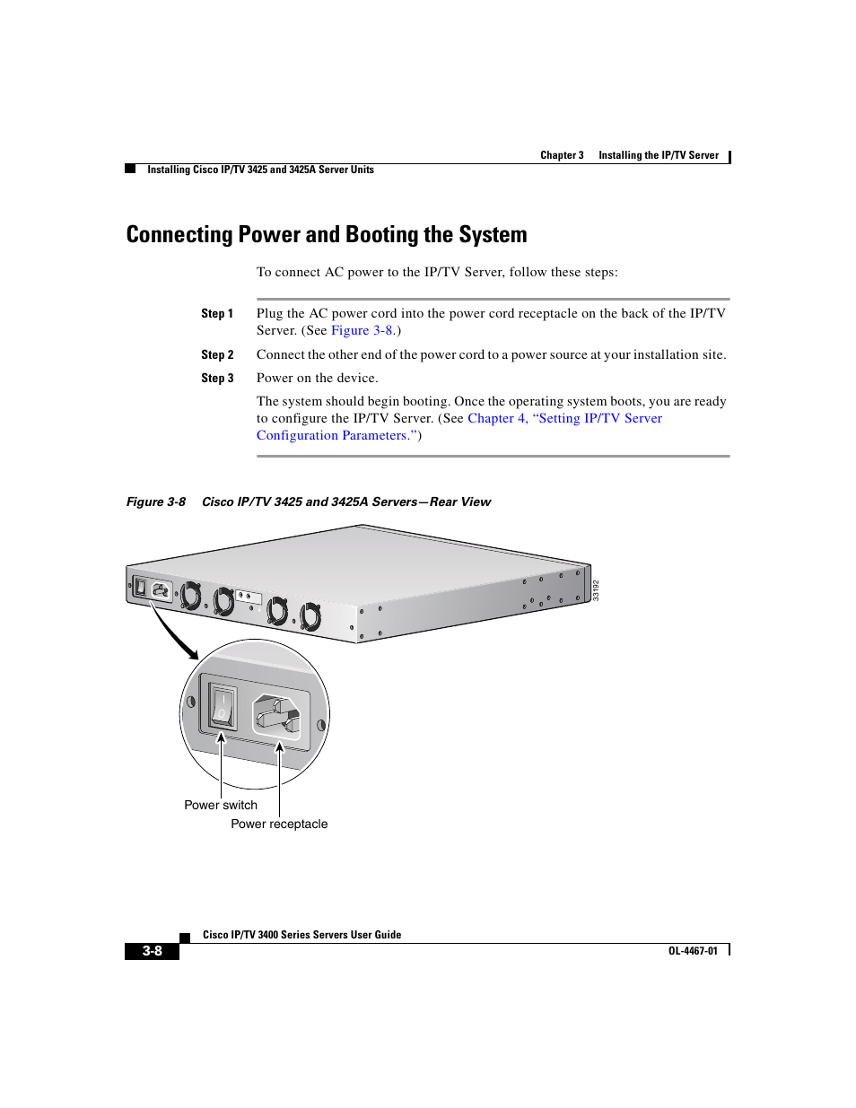 Connecting power and booting the system | Cisco IP/TV 3400 Series User Manual | Page 70 / 126