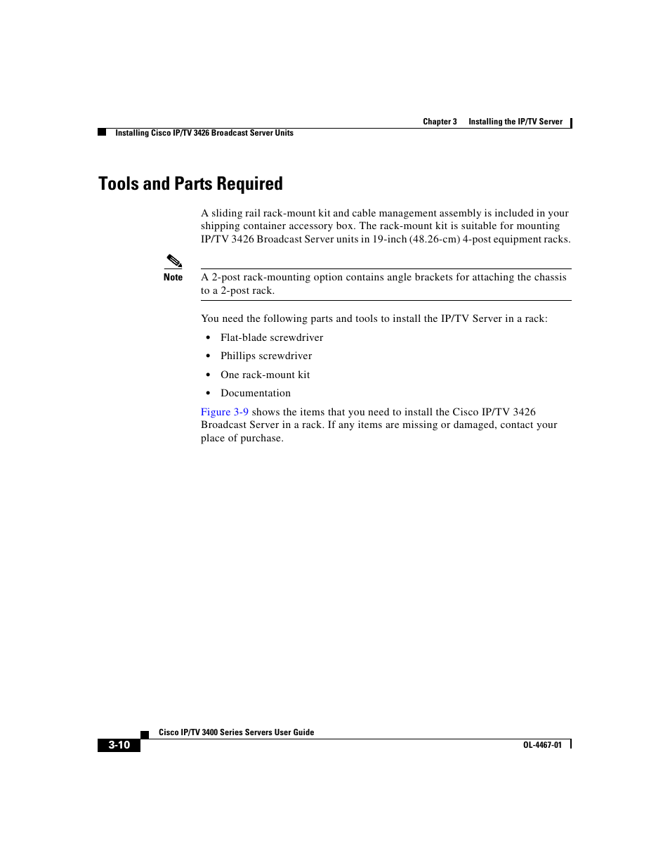 Tools and parts required | Cisco IP/TV 3400 Series User Manual | Page 72 / 126