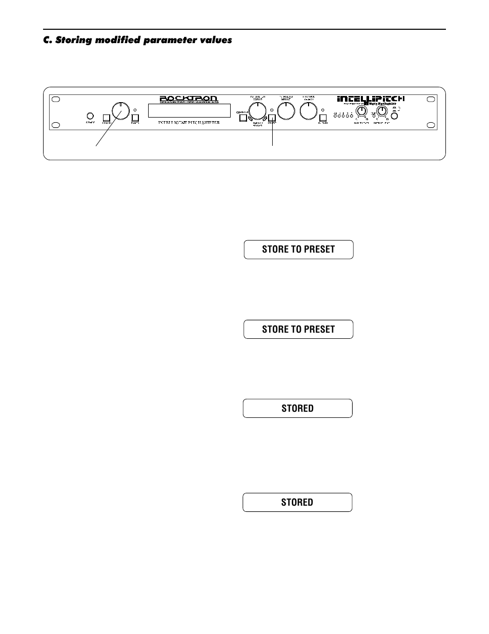 C. storing modified parameter values | Rocktron Intellipitch User Manual | Page 50 / 70