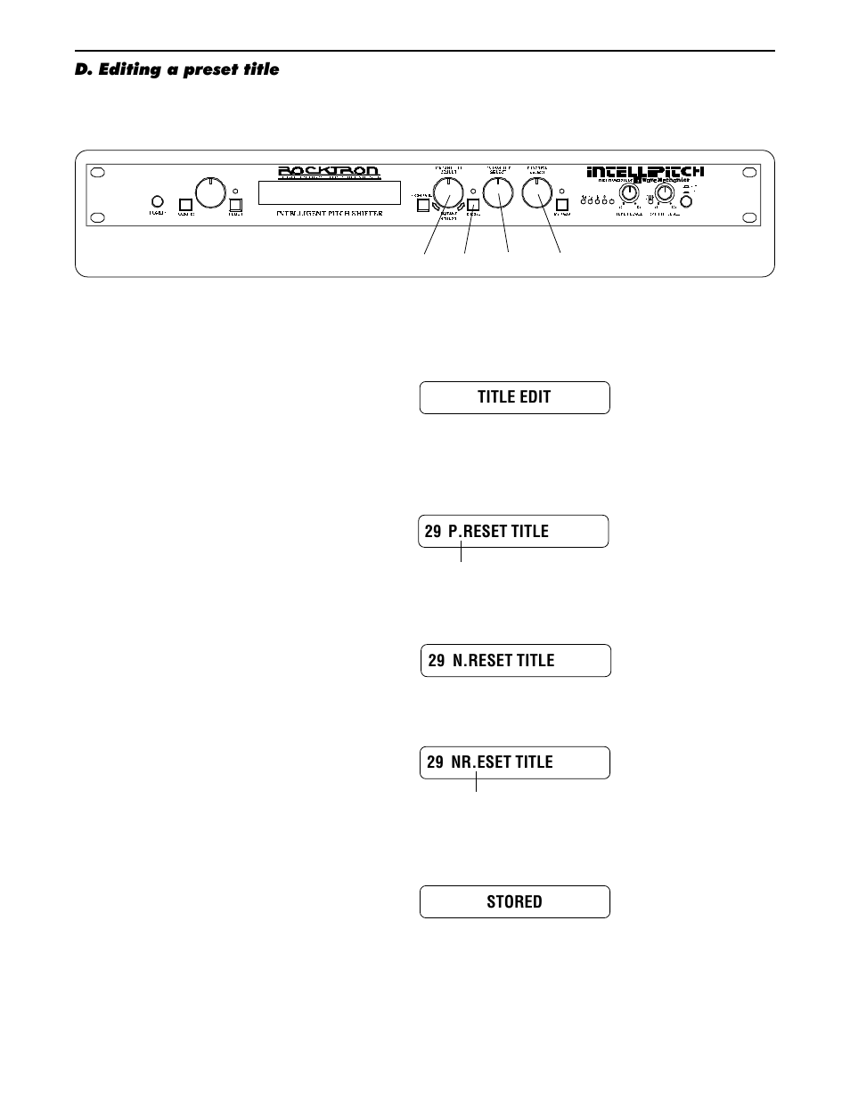 D. editing a preset title | Rocktron Intellipitch User Manual | Page 51 / 70