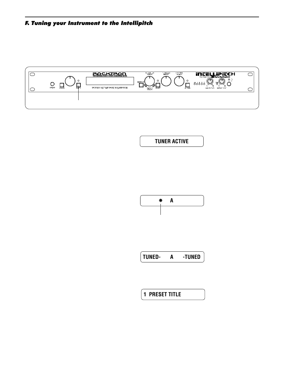 F. tuning your instrument to the intellipitch | Rocktron Intellipitch User Manual | Page 53 / 70