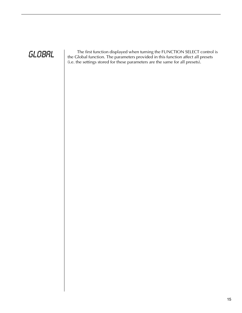Global function, Global, Function | Rocktron Replifex User Manual | Page 18 / 76