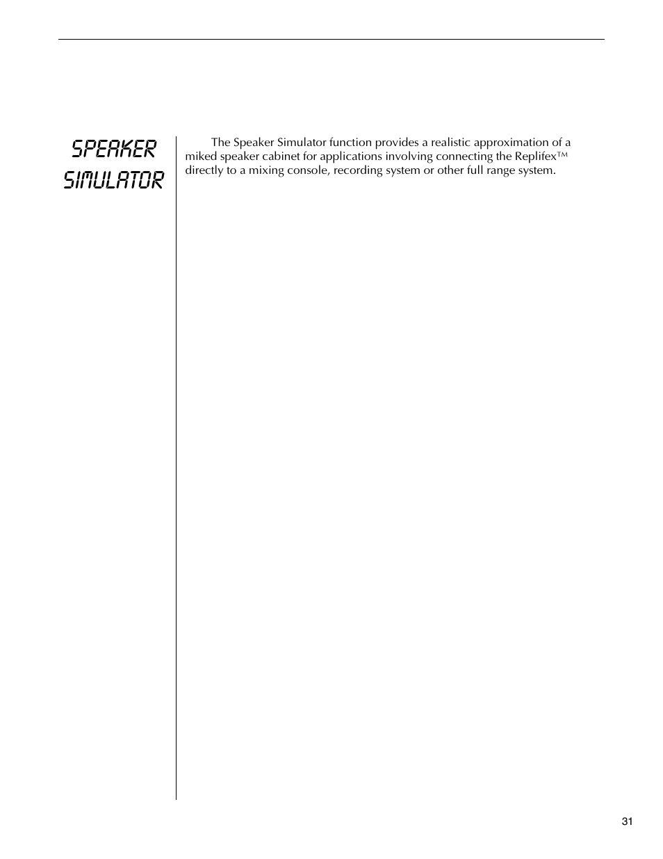 Speaker simulator function, Speaker simulator | Rocktron Replifex User Manual | Page 34 / 76