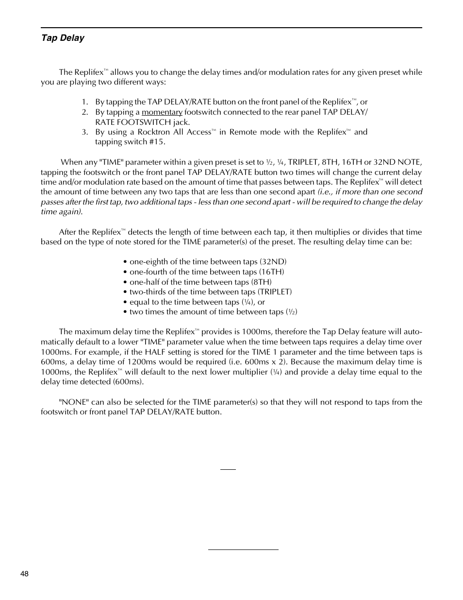 Tap delay | Rocktron Replifex User Manual | Page 51 / 76