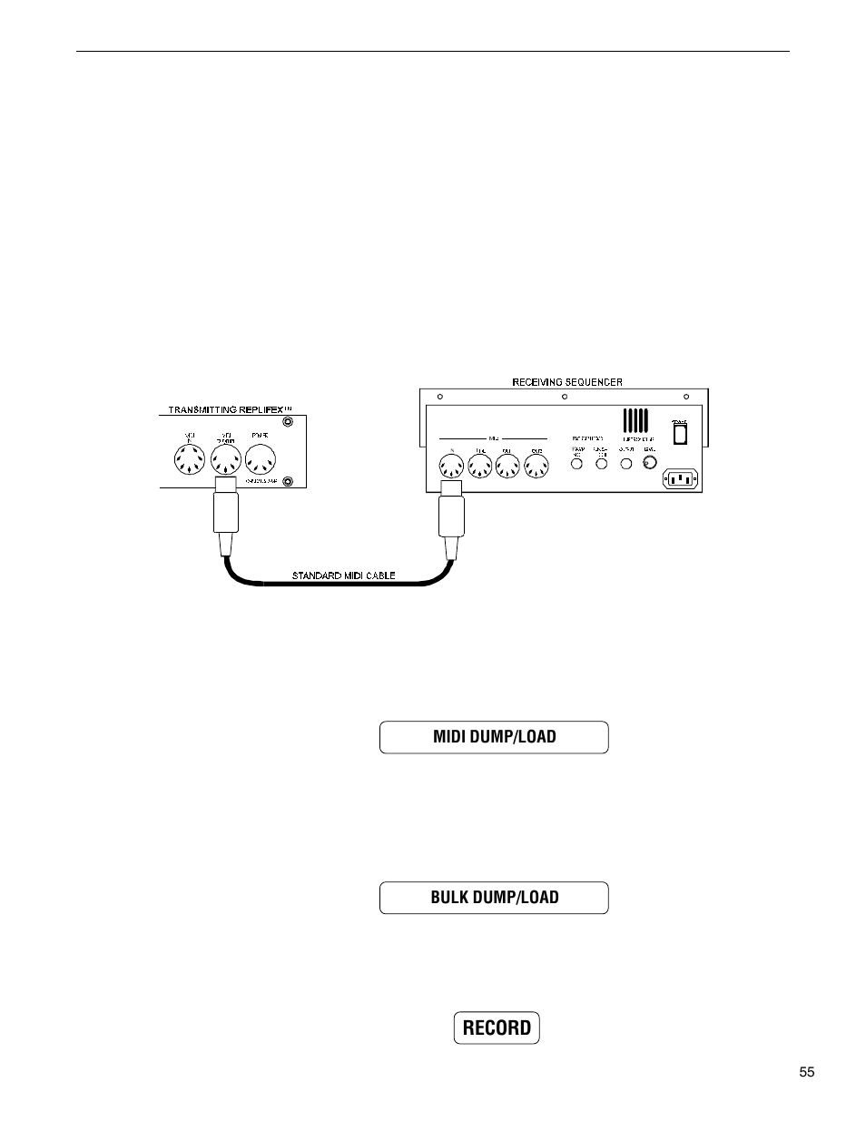 Record, Midi dump/load bulk dump/load | Rocktron Replifex User Manual | Page 58 / 76