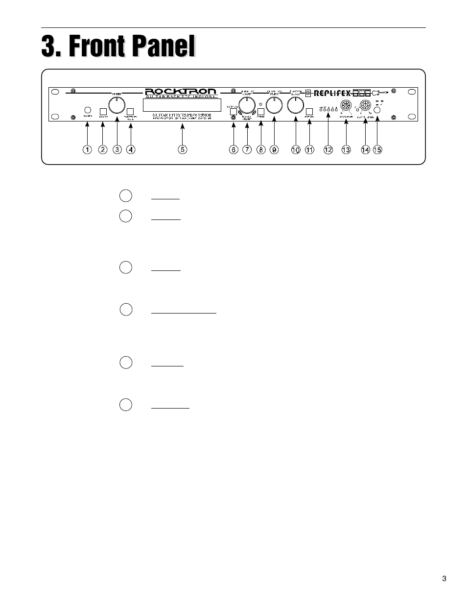 Front panel | Rocktron Replifex User Manual | Page 6 / 76